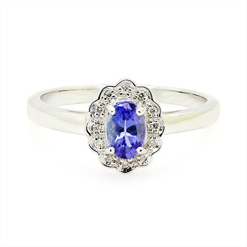 Zaveris 9-Carat White Gold Tanzanite and Diamond Halo Ring