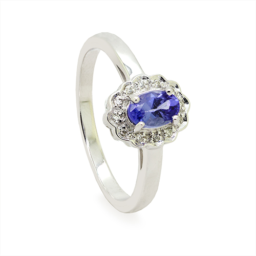 Zaveris 9-Carat White Gold Tanzanite and Diamond Halo Ring