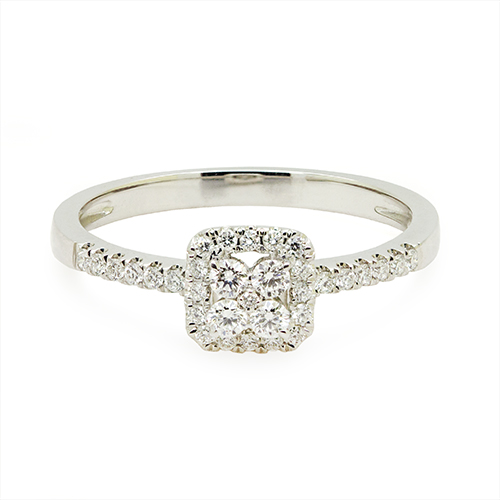 Zaveris 14 Carat White Gold Princess-Cut Halo Diamond Engagement Ring