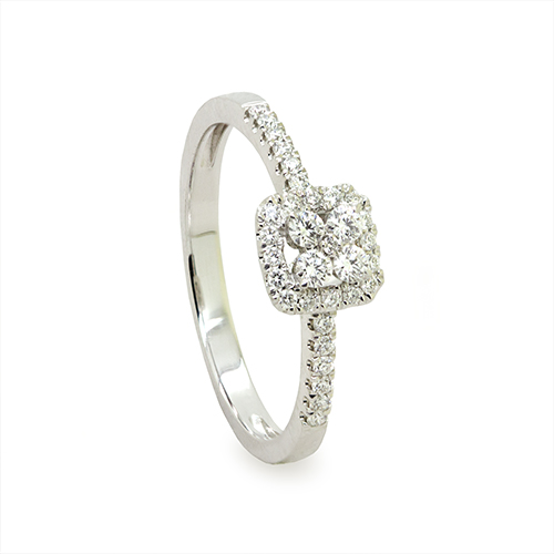 Zaveris 14 Carat White Gold Princess-Cut Halo Diamond Engagement Ring