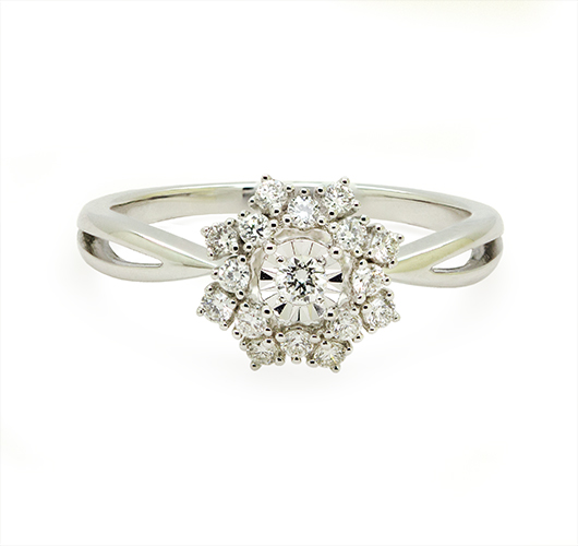 Zaveris 18 Carat White Gold Diamond Sunburst Engagement Ring