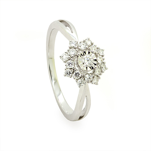 Zaveris 18 Carat White Gold Diamond Sunburst Engagement Ring