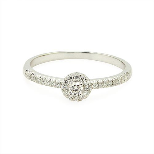 Zaveris 18 Carat White Gold Pavé Diamond Halo Engagement Ring