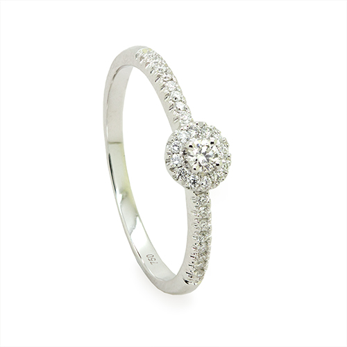 Zaveris 18 Carat White Gold Pavé Diamond Halo Engagement Ring