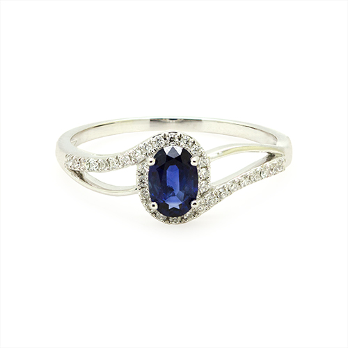 Zaveris 18 Carat White Gold Blue Sapphire And Diamond Ring