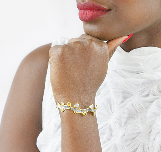 Zaveris Sterling Silver Ethiopian Opal and Yellow Sapphire Bangle
