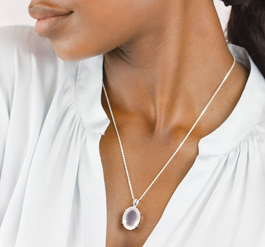 Zaveris Sterling Silver Oval Cut Rose Quartz Necklace