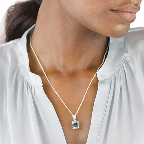 Zaveris Sterling Silver Asscher Cut Blue Topaz Necklace