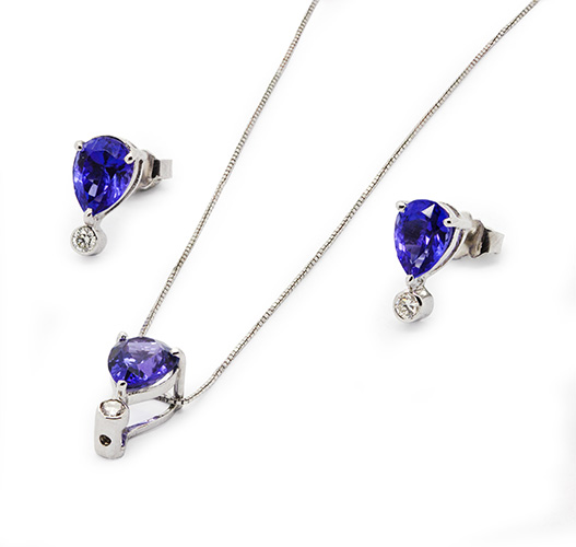 Zaveris 18K White Gold Tanzanite and Pearl Necklace Set