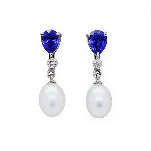 Zaveris 18K White Gold Tanzanite and Pearl Necklace Set