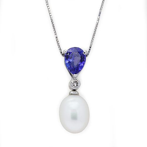 Zaveris 18K White Gold Tanzanite and Pearl Necklace Set