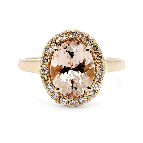 Zaveris 18ct Rose Gold Morganite And Diamond Halo Ring
