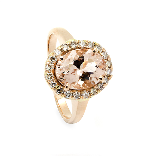 Zaveris 18ct Rose Gold Morganite And Diamond Halo Ring