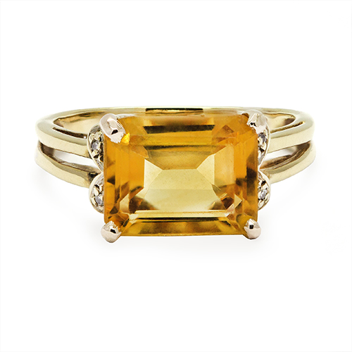 Zaveris 9ct Yellow Gold Citrine And Diamond Ring