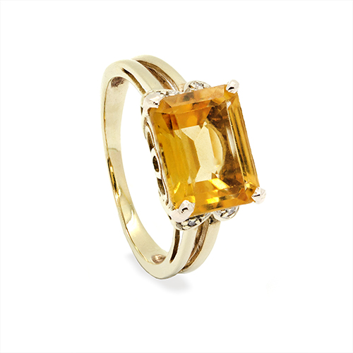Zaveris 9ct Yellow Gold Citrine And Diamond Ring