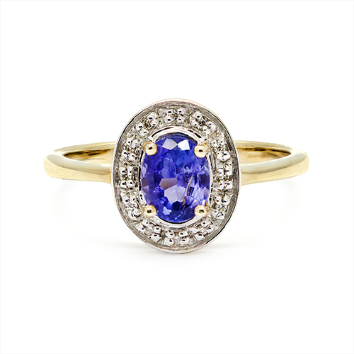 Zaveris 9 Carat Solid Yellow Gold Tanzanite and Diamond Ring