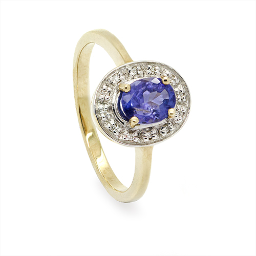 Zaveris 9 Carat Solid Yellow Gold Tanzanite and Diamond Ring