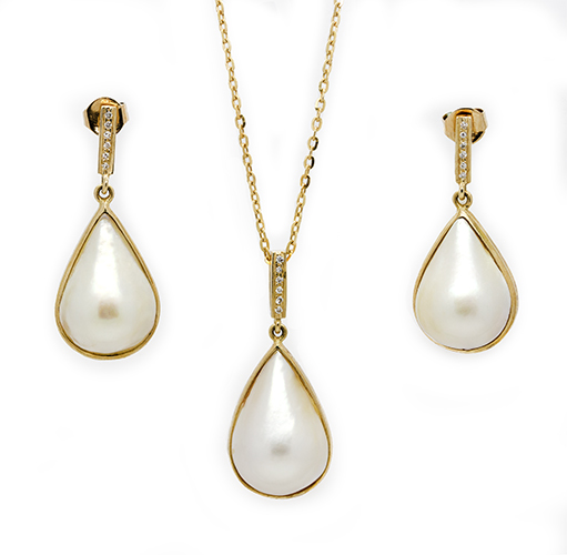 Zaveris 18ct Gold Pearl Drop Necklace And Earrings Set