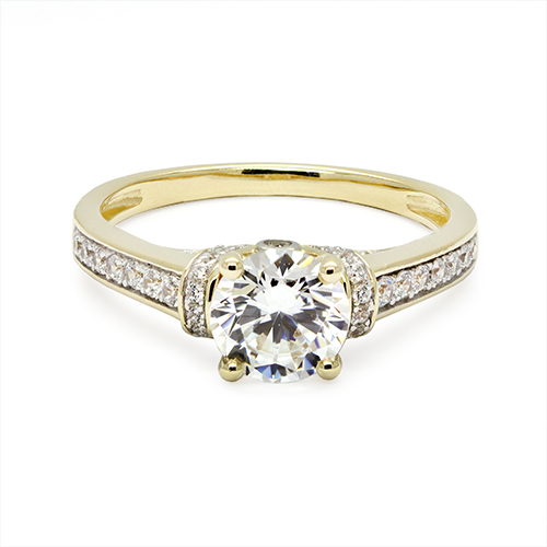 Zaveris 9 Carat Yellow Gold Pavé Zircon Solitaire Ring