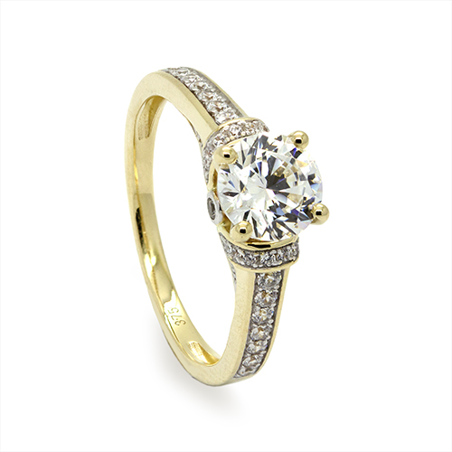 Zaveris 9 Carat Yellow Gold Pavé Zircon Solitaire Ring