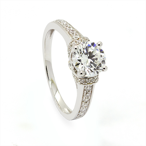 Zaveris 9 Carat White Gold Pavé Zircon Solitaire Ring