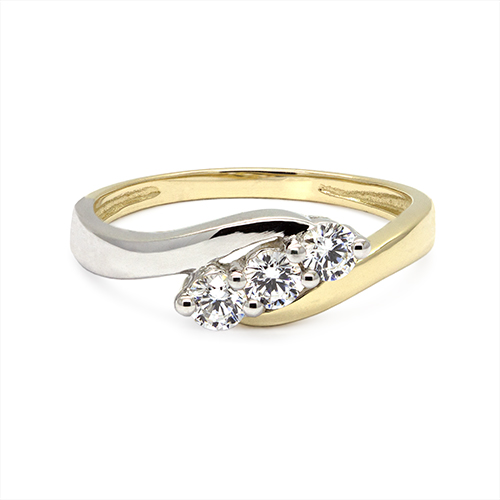 Zaveris Timeless 9 Carat Yellow Gold Three-Stone Sparkle Cubic Zirconia Ring