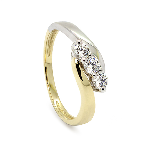 Zaveris Timeless 9 Carat Yellow Gold Three-Stone Sparkle Cubic Zirconia Ring