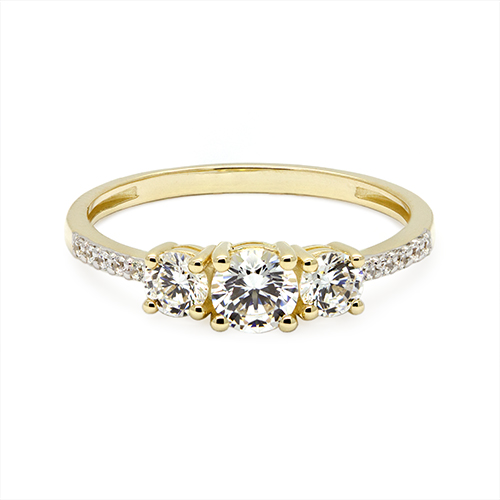 Zaveris 9-Carat Yellow Gold Radiant Trilogy Cubic Zirconia Ring