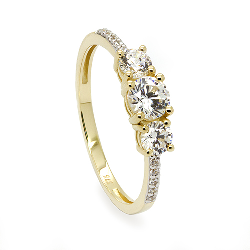 Zaveris 9-Carat Yellow Gold Radiant Trilogy Cubic Zirconia Ring
