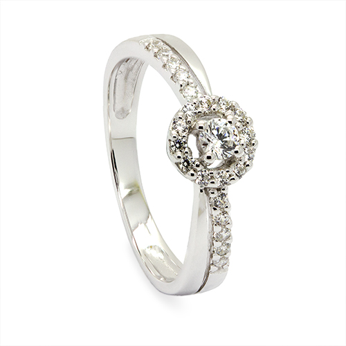 Zaveris 9ct White Gold Halo Cubic Zirconia Ring