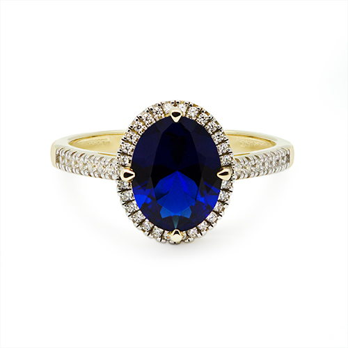 Zaveris 9 Carat Yellow Gold Midnight Halo Sapphire Simulant Engagement Ring