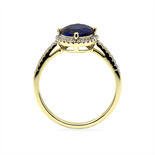 Zaveris 9 Carat Yellow Gold Midnight Halo Sapphire Simulant Engagement Ring