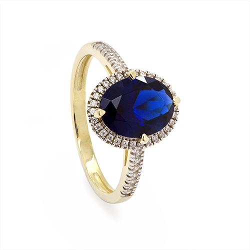 Zaveris 9 Carat Yellow Gold Midnight Halo Sapphire Simulant Engagement Ring
