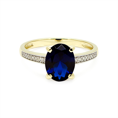 Zaveris 9 Carat Yellow Gold Midnight Halo Sapphire Simulant Ring
