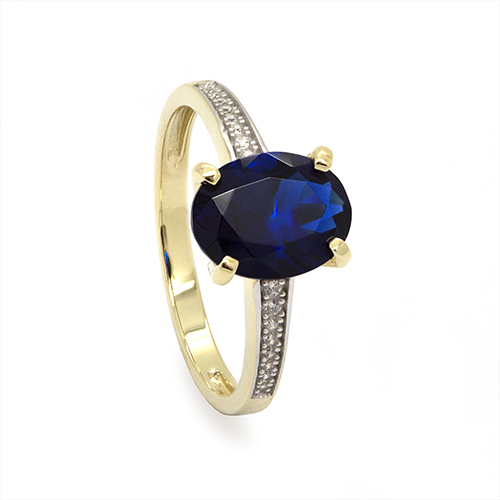 Zaveris 9 Carat Yellow Gold Midnight Halo Sapphire Simulant Ring