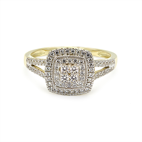 Zaveris 9 Carat Yellow Gold Square Halo White Cubic Zirconia Ring