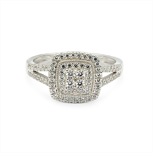 Zaveris 9 Carat White Gold Square Halo White Cubic Zirconia Ring