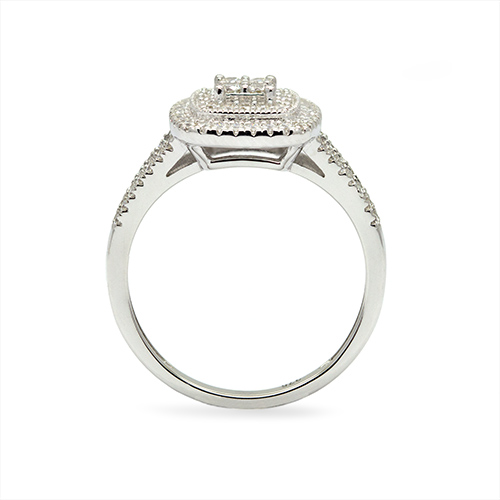 Zaveris 9 Carat White Gold Square Halo White Cubic Zirconia Ring