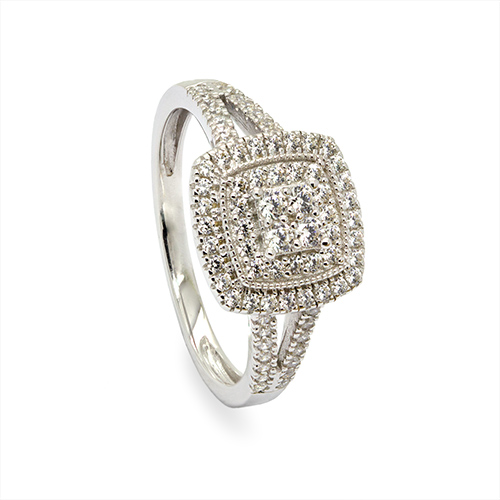 Zaveris 9 Carat White Gold Square Halo White Cubic Zirconia Ring