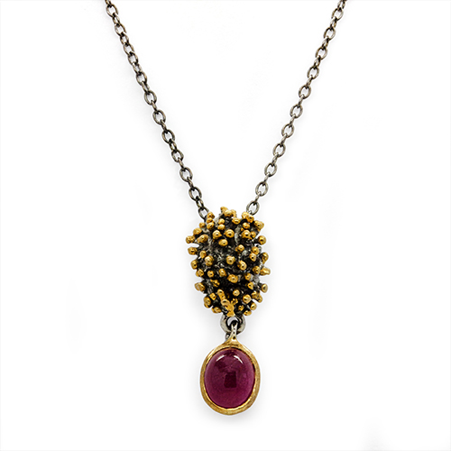 Zaveris Sterling Silver and Ruby with Gold and Black Rhodium Necklace