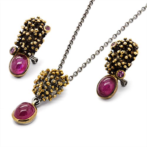Zaveris Sterling Silver and Ruby with Gold and Black Rhodium Necklace